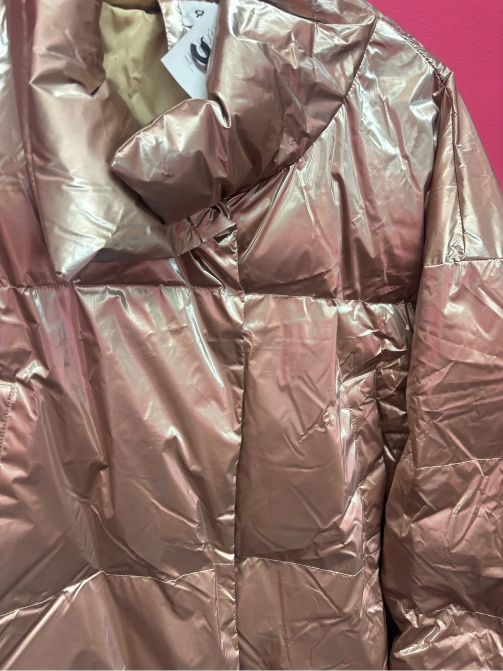 Metallic Rose Gold Puffer Jacket - Women